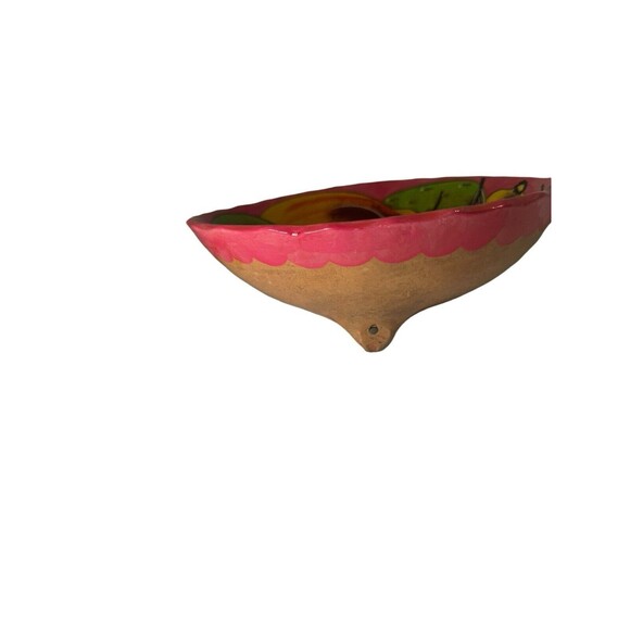 Vtg Mexican Hand Painted Footed Pottery Bowl Fruit Colorful Folk Art Boho 9.5” - Picture 7 of 16